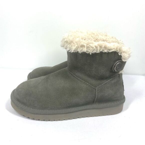 UGG Koolaburra Grey Suede Shearling Fur Lined Bootie Boots Women Size 5 - Picture 4 of 8
